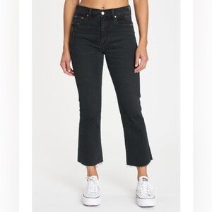 Daze Denim Shy Girl High Rise Cropped Flare Raw Hem Jeans Size 27 Black